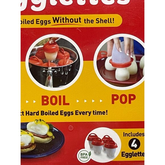 Egglettes hard-boiled egg without shell set of 4 crack boil pop red white READ N - Picture 5 of 6